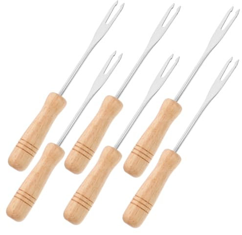 Garneck 6stücke Multifunktionale Gabeln Mit Holzgriff Fondue-set Für Schokolade Käse Obst Und Eiscreme Edelstahl-fonduegabeln Für Zuhause Und Grillpartys