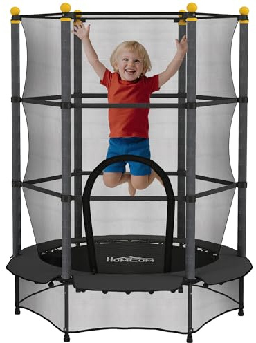 HOMCOM Cama Elástica Infantil Ø140 cm, Trampolín para Niños de 3-10 Años con Red de Seguridad y Marco de Acero, Carga 50 kg, para Interior y Exterior, Negro