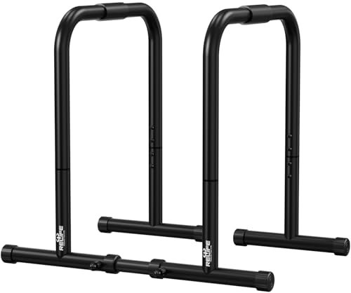 RELIFE REBUILD YOUR LIFE Dip Station Dip Bar Barren Parallettes Push Up Dip-Ständer Einstellbar Einstellbare Höhe Fitness Turnhalle Ausüben Calisthenics Equipment (Black-1)