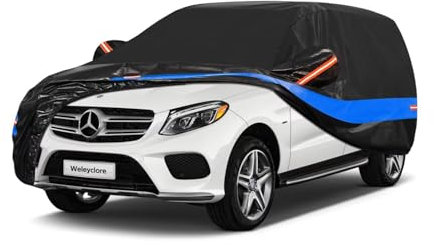 Weleyclore SUV Car Cover 100% Waterproof Breathable,Outdoor Car Covers.Rain Snow UV Dust Protection.Custom Fit for Mercedes GLE,BMW X5,Porsche Cayenne,Volvo XC90,Range Rover,etc.(485 To 510cm) B10.
