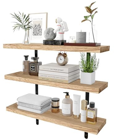 JMNBJM Floating Shelves 60cm long,Wall Mounted Shelf,set of 3, small Wood Wall Shelves,Rustic Decorative Wall Shelf, Bedroom Kitchen Living Room Hanging Book Shelves