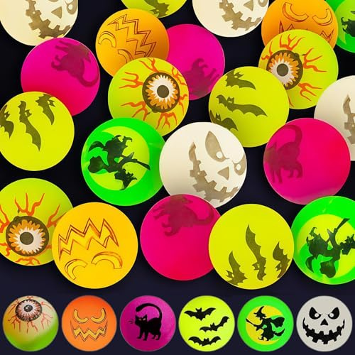 Petit Cadeau Halloween Enfant Balles Rebondissante 72 Pièce avec Pochette Surprise Goodies Kit Cadeaux Anniversaire Invités Mini Lot Jouet Pinata Haloween Balle Rebondissante Fluorescent