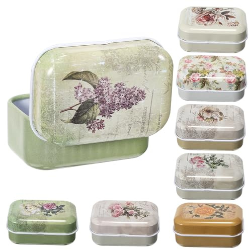 ORFOFE Vintage Tin Box Set of 8 Small Metal Tin Boxes with Lids Floral Decorative Trinket Box for Jewellery Gems and Small Items Tinplate Storage Organiser for Home Use