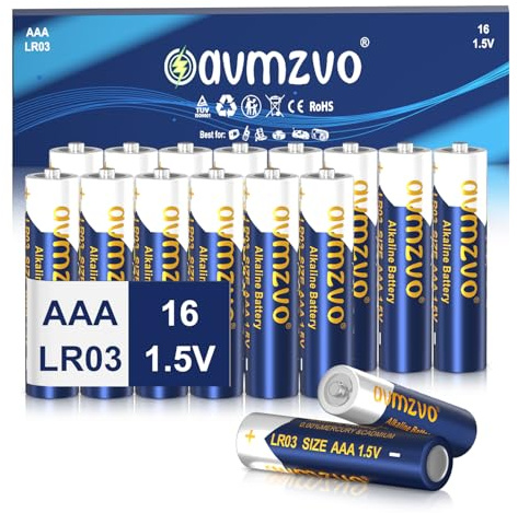 avmzvo AAA batterier, LR03 batteri 16 stycken, alkaliskt 1,5 V, hållbar kraft | Kraftfull, kan användas för leksaker, väckarklocka och andra elektroniska enheter 【10 års garanti】