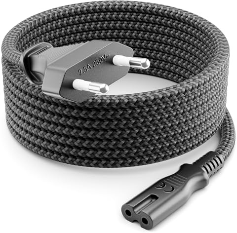deleyCON 2m Cavo di Alimentazione Elettrico Spina Euro Tipo c a C7 (in Nylon) Connettore Piatto 2,5A per Presa C8 TV Soundbar PS4 PS5 Alimentatori Piccoli Elettrodomestici ecc. - Grigio