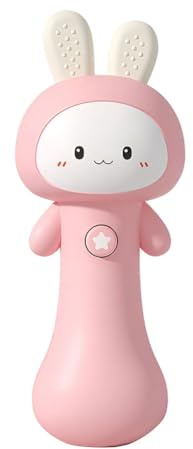 Hipzeepo Sonajero de Conejito con Luz y Sonido, Juguete Interactivo para la Dentición y Sensorial, Ideal para Rellenar la Cesta de Pascua para Bebés, Color Rosa.