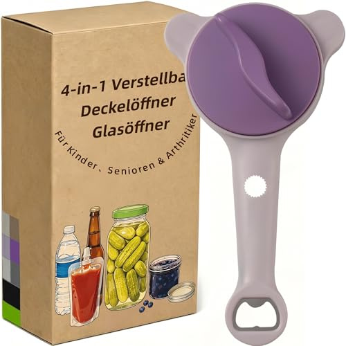 4-i-1 justerbar locköppnare, multifunktionell glasöppnare för äldre och artrit, 2,5-9 cm, för köksglas, flaskor och burkar (lila)