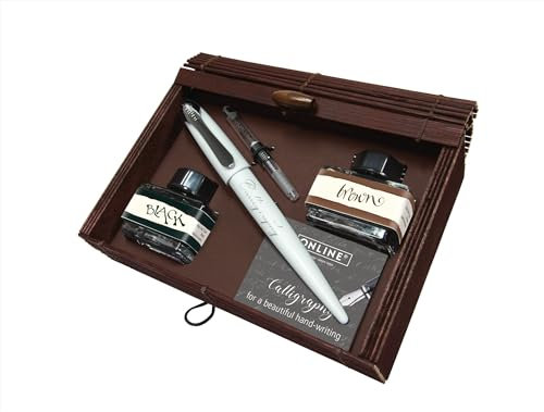 ONLINE 10022 Kalligrafie Set I Geschenkset Bamboo Box I Schönschreibfüller Air White I Schreiben mit Konverter
