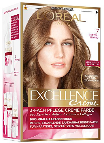 L 'Oréal Paris Excellence - Coloración en crema (número 7, color rubio medio, 3 unidades)