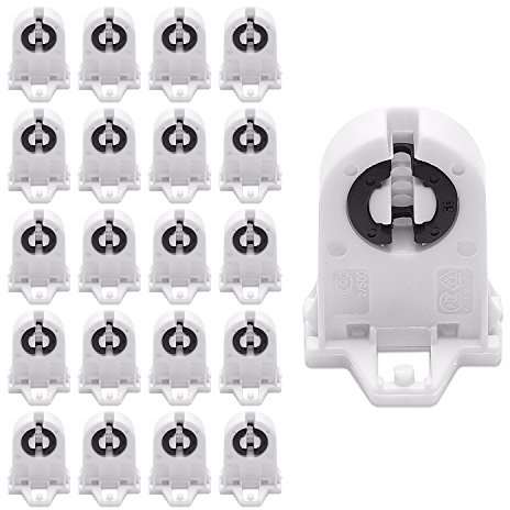 Screw Type T8 Lamp Holder JACKYLED 20-Pack, UL Non-shunted Light Socket for LED Fluorescent Tube Replacements