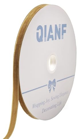 QIANF Vintage Khaki Velvet Ribbon, 3/8 Inch X 25Yd