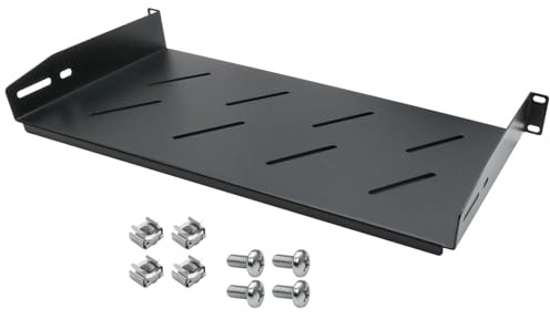 ARLI 19 Zoll Fachboden schwarz 1HE Tiefe 250 mm perforiert mit Lüftungsschlitzen Ablage 1U für Netzwerkschrank Serverschrank Rack 483 mm Stahl