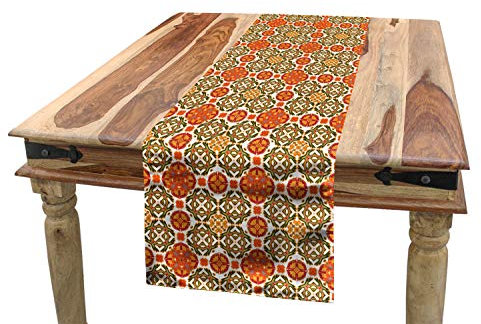 ABAKUHAUS marokkanisch Tischläufer, Vintage orientalische Fliese, Esszimmer Küche Rechteckiger Dekorativer Tischläufer, 40 x 180 cm, Smaragdgrün Orange Kastanienbraun