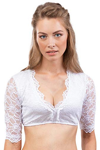 Schöneberger Trachten Couture élégante et Exclusive Blouse Dirndl en Dentelle Blanche/Transparente - Dirndl Blouse Lilly (FR:36 (EU:34), Blanc)