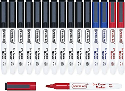 Shuttle Art Whiteboard Marker Set, 15 magnetische Whiteboard Marker in 3 Farben, abwischbare Whiteboard Stifte mit Radiergummi, Dry Erase Marker mit feiner Spitze, Folienstift abwischbar für Weißwand