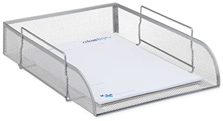 5 x stapelbare Dokumentenablage, Büro Briefablage aus Metall für DIN A4, Schreibtischablage BxT 26x33,5 cm, Silber