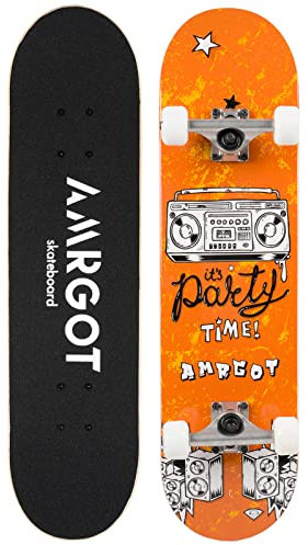 Amrgot Skateboards für Anfänger, 78,7 x 20,3 cm, komplette Skateboards für Kinder, Jungen, Mädchen und Erwachsene, 7-lagiges Ahornholz, Doppel-Kick-Deck, konkav, Standard-Skateboards