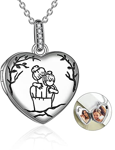 YAFEINI Collana Madre e Figlia in Argento Sterling con Foto di Mamma Foto Medaglione Cuore Collana ciondolo Collana Gioielli Regali per Mamma Figlia