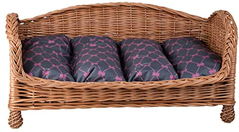 E-wicker24 Naturale Cesta per Cani in Vimini - Lettino Rialzato, Divanetto Calmante, Cuccia per Taglia Piccola (54 x 32 H25, Grigio)