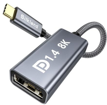 Silkland USB C auf DisplayPort 1.4 Adapter, [8K@60Hz, 4K@144Hz/120Hz, 2K@240Hz, 32,4Gbps] Thunderbolt 4/3 auf DisplayPort Adapter für iPhone 15 Serie, MacBook Pro/Air M1/M2 iPad Pro/Air, Galaxy S8-S24