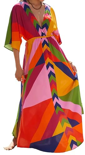 Bsubseach Kaftan Dresses for Women Bathing Suit Cover Up Beach Caftan with Drawstring