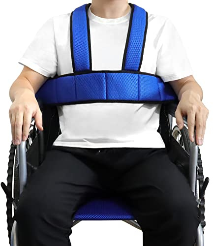 [LOSCHEN]Arnés de silla de ruedas antideslizante medio chaleco cinturón de seguridad de espesor ajustable para niños mayores y discapacitados, evitar caídas de inclinación (azul)