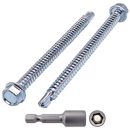 SKIR'CO (10 piezas) DIN 7504 K Zinc plateado de acero 5,5 x 70 mm, tornillo de chapa autoperforante, cabeza hexagonal