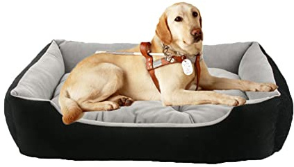 Rektangel hundbädd varm ortopedisk kennel mjuk kattbäddsoffa tjock filt kudde tvättbar med halkfri botten, svart, 60 x 42 x 14 cm
