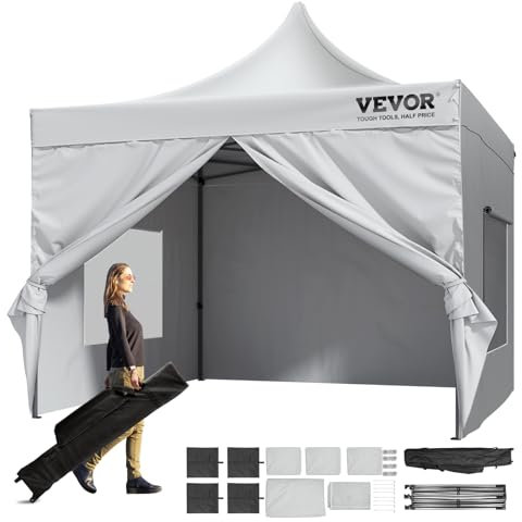 VEVOR Carpa Gazebo Emergente 304,8x304,8cm Carpa para Cenador Impermeable de Paredes Laterales Extraíbles Resistente a los Rayos UV con Bolsa con Ruedas para Exteriores, Jardín, Fiesta, Camping, Patio