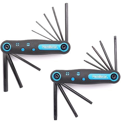 HemBorta® Juego de Llaves Allen y Torx Plegables 16 Piezas - 8 Métricas 1.5-8mm y 8 Seguridad T9-T40 Con Agujero