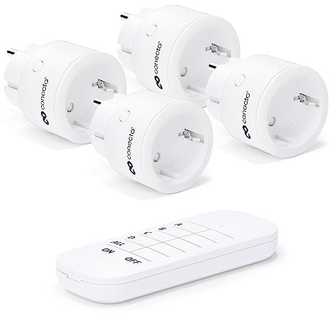 conecto Funk-Steckdosen-Set: 4x Funksteckdose und 1x Fernbedienung, Innenbereich, 2300 Watt, kompaktes Design, weiß