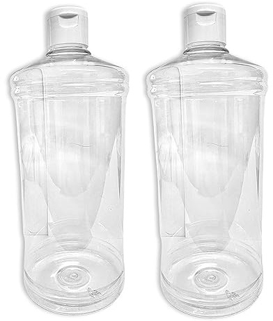 Palmsafe Twin Pack of Clear Transparent 1 Litre Plastic PET Bottles Refillable Reusable with Non Leak Flip Caps for Liquids