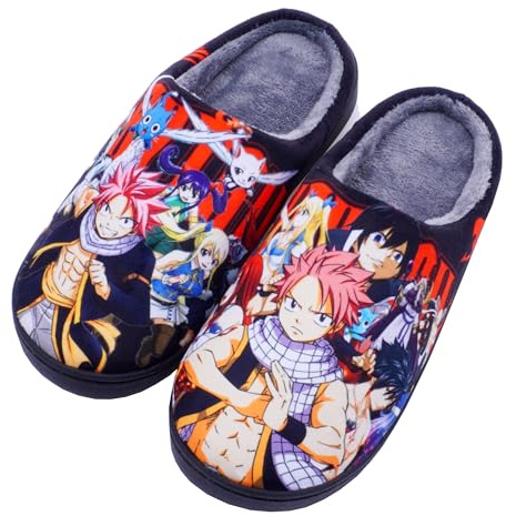 WANHONGYUE Anime Japonais Fairy Tail Anime Pantoufles d'hiver Peluche Chaude Maison Chaussons Femme Homme Pantoufles Intérieur Extérieur Antidérapant Slippers Fairy Tail 46-47 EU