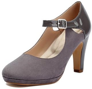 elerhythm Chaussures Mary Jane pour femme à talons hauts rétro à bout fermé avec bride perforée à la cheville en cuir velours chic vintage Gatsby, gris, 37 EU