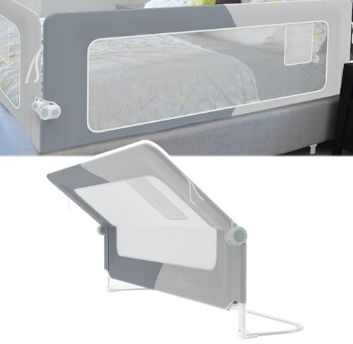 NAIZY Zanzariera per letto Rail, 180 cm, pieghevole, con tasche portaoggetti, griglia di protezione del letto, regolabile in altezza, per lettini, letti dei genitori (giuntura grigia)