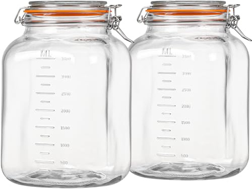 Absovetu 2 Pack Large Clip Top Glass Jars with Lids Airtight 4.2 Litre - Wide Mouth Mason Jars Glass Storage Jars for Pasta Spaghetti Cookie Coffee Sweet Kimchi Pickling