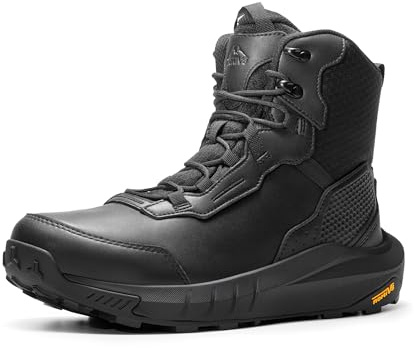 NORTIV 8 Hommes Bottes de Travail Tactiques Imperméables,Botte Combat Antidérapantes avec Soutien de la Voûte Plantaire pour Militaire, Moto, Randonnée,Size 43,Noir,NMUMMT2502