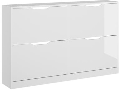 Vicco Shoe tipper Luca, White/white high gloss, 116.6 x 72.5 cm with 4 compartments