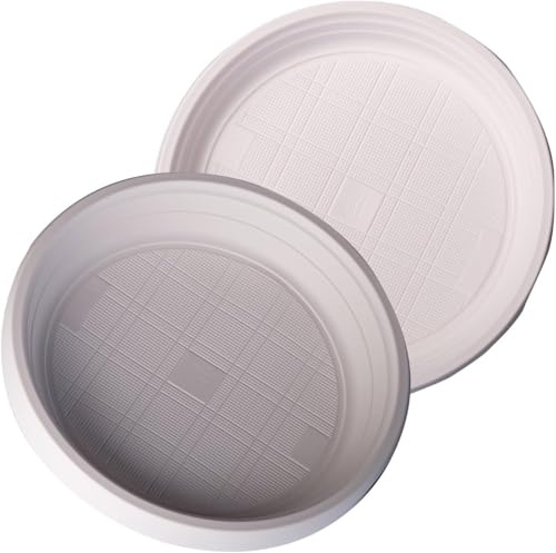 DETERMONDO Set 216 Piatti Fondi Plastica Rigida Bianchi 22 cm, Riutilizzabili e Lavabili in Lavastoviglie Adatti per Microonde e Resistenti per Feste Bambini, Eventi e Catering