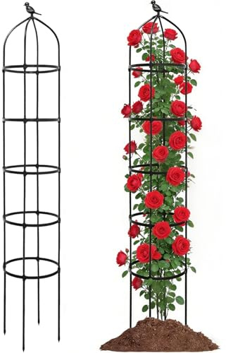 Rankhilfe Garten Obelisk 205x38cm, Höhenverstellbares Metall-Rankgitter mit schwarzer Kunststoffummantelung, Rostfeste Rosen Rankhilfe für Clematis, Gurken, Tomaten & alle Kletterpflanzen