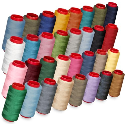 Set di 32 fili da 250 m ciascuno, certificato Oeko-Tex, 100% poliestere/filato spessore 120, resistente agli strappi e uniformi, per macchina da cucire e cucito a mano