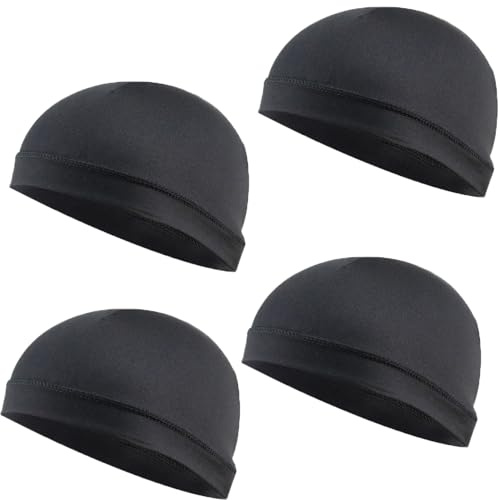 BinPhorm Cooling Silk Skull Caps,4 PCS Satin Lined Cycling Helmet Liner for Men & Women Breathable Sweat Wicking Running Beanie Lightweight Hard Hat Liner for Gym & Outdoor Sports Black