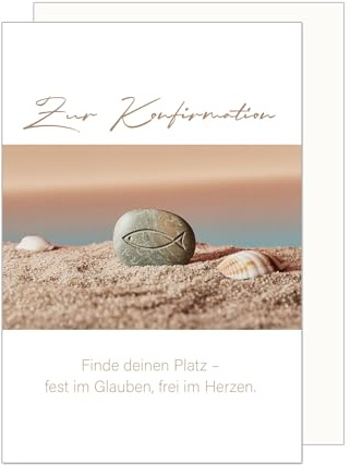 Edition Seidel Premium gratulationskort för konfirmation med kuvert. Konfirmationskort kort gratulationskort ordspråk flickor pojkar ungdomar sten fisk snäckor sand (KF341 SW026)