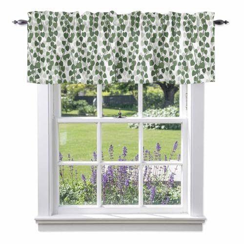 JQZDFBGN Valances for Windows Spring Plants Ivy Kitchen Valance, Rod Pocket Valances Window Topper Green Heartleaf Philodendron Short Curtain Valance for Bedroom Bathroom Living Room 54x18in