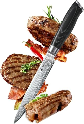 Wakoli Mikata Damastmesser Tranchiermesser 18,00 cm Klinge I aus 67 Lagen I Damast Küchenmesser und Profi Fleischmesser aus echtem Damaststahl mit Micartagriff