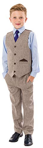 Vivaki Boys Tweed Suit, 4 Piece Boys Wedding, Page Boy, Party Outfit, 0/3 Months to 12 Years, 5/6 years, Brown