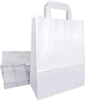 500 Petits Sacs Papier kraft blanc avec poignée 6 litres largeur 22 cm, hauteur 28 cm, soufflet 10- sac cabas à anse plate solide, résistant papier 70g non imprimé ref SKB06PP1F (500)