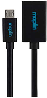 Maplin USB-A Female to Micro USB-B Male Cable Supports On The Go OTG, 0.15m