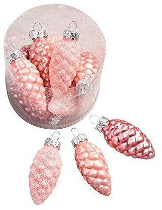 Klocke Weihnachtskugeln Hochwertige Glas Zapfen zum Hängen & Dekorieren - 6cm - 12er Set - Glaszapfen/Zapfenhänger – Christbaumschmuck/Tischdeko Weihnachten (Pink)