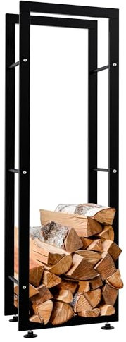CLP Kaminholzständer Keri V2 I Aus Schwarzem Metall I Kaminholzregal Mit Bodenschonern I Stapelhilfe Für Brennholz, Farbe:schwarz, Größe:25x40x125 cm